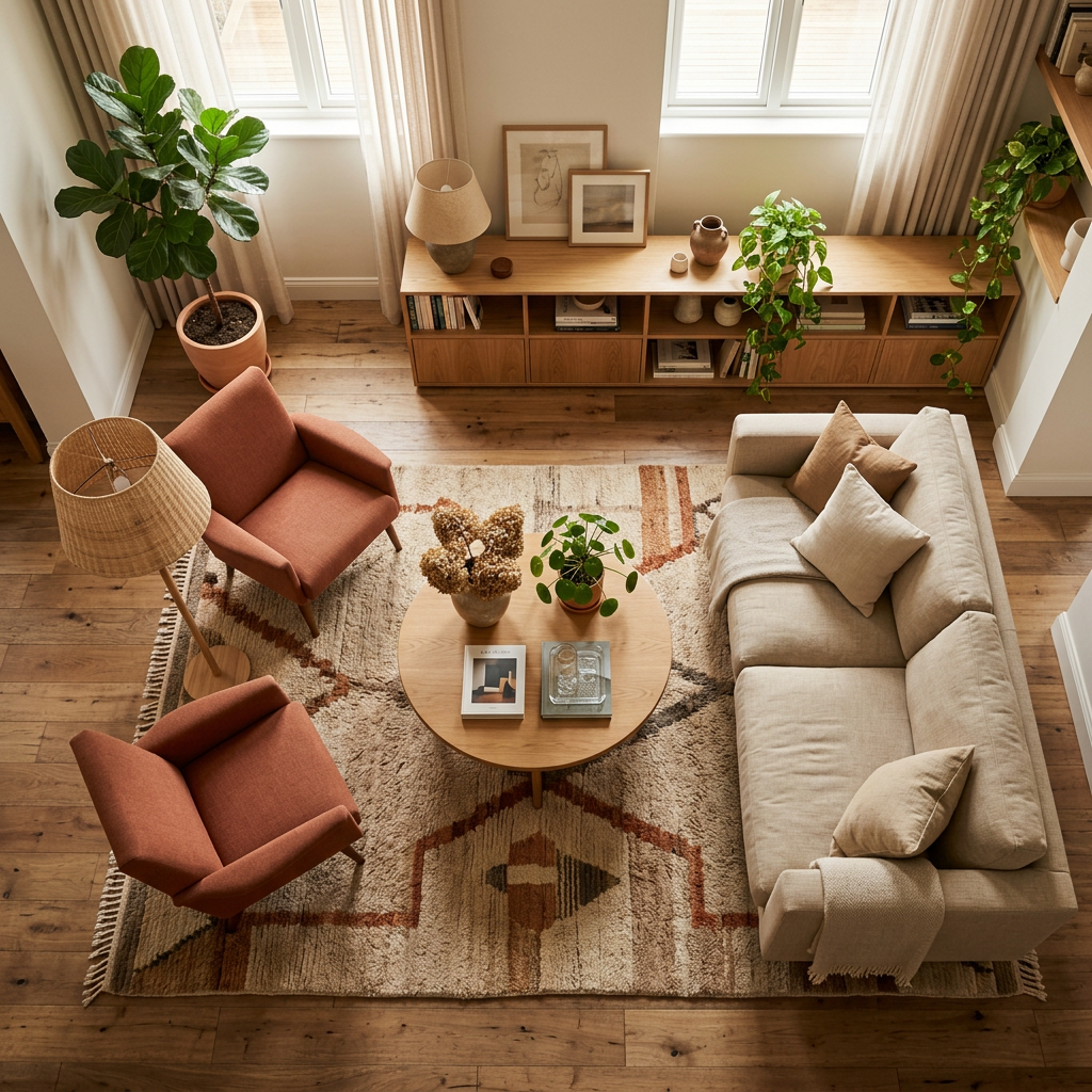 Overhead balanced living room layout